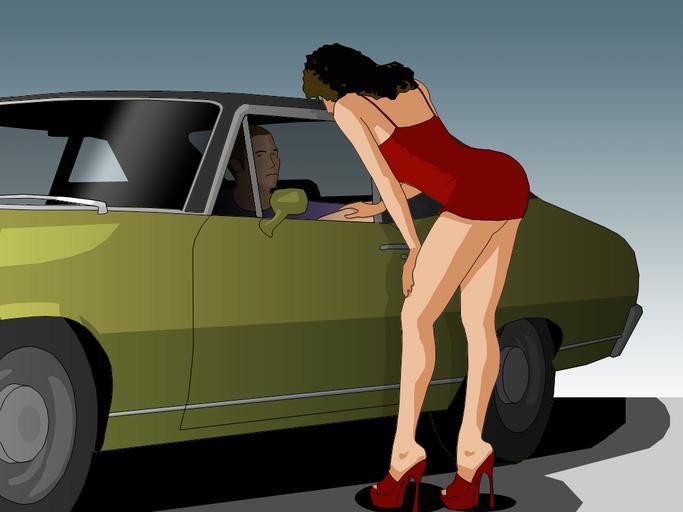 Prostitútka, zelené auto, kreslené